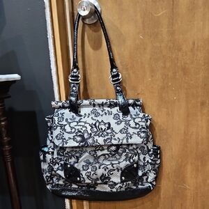 Kathy Van Zeeland Black and Gray Lace Shoulder Bag